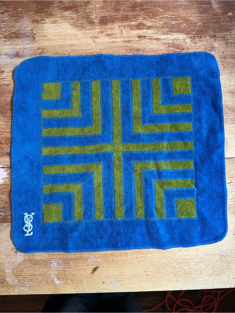 Yves Saint Laurent Blue and Olive Geometric Face Cloth